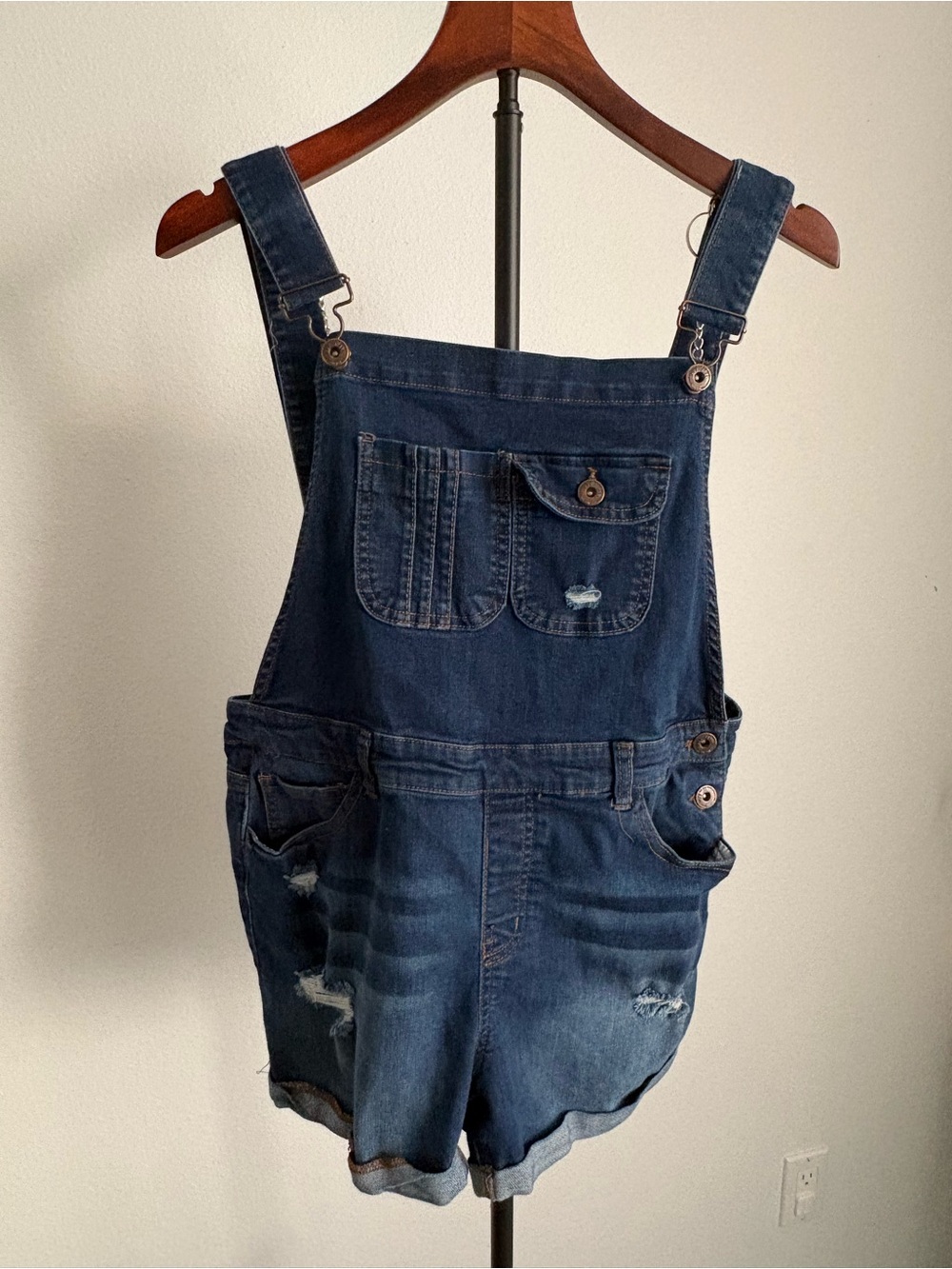 Wax Jean Dark Blue Kids Denim Short Overalls L